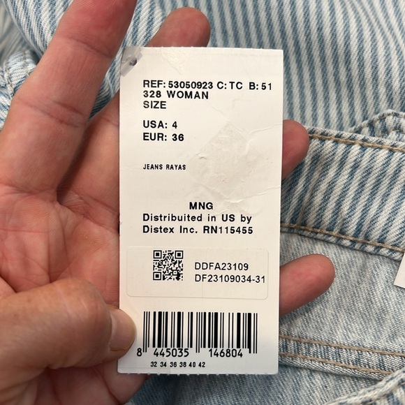 Mango denim Light Blue striped Culotte cropped/mid waist jeans size 4. NWT! - Picture 7 of 8